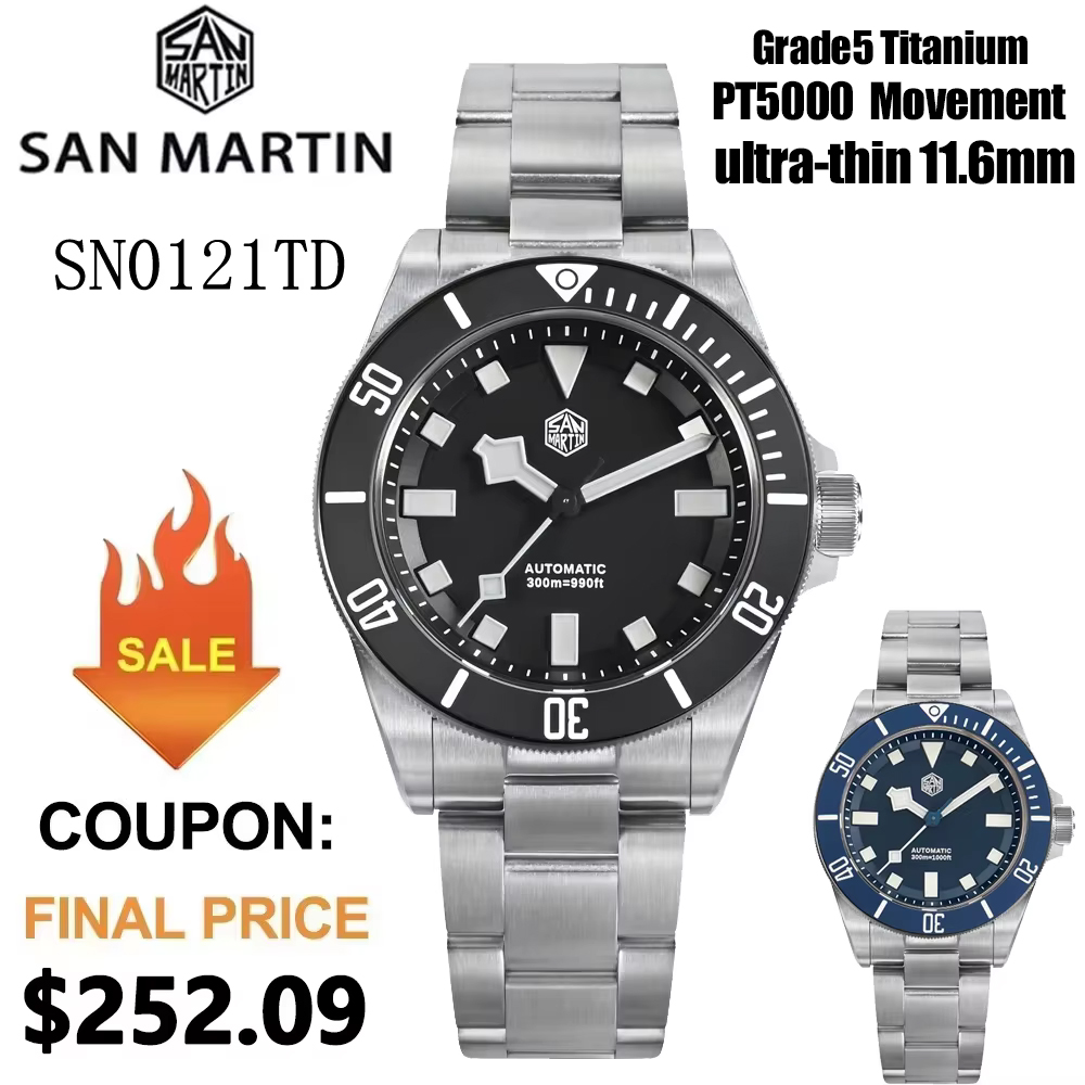 Titanium Automatic Watch 300M Sapphire - San Martin SN0121TE Титановые дайверские часы
