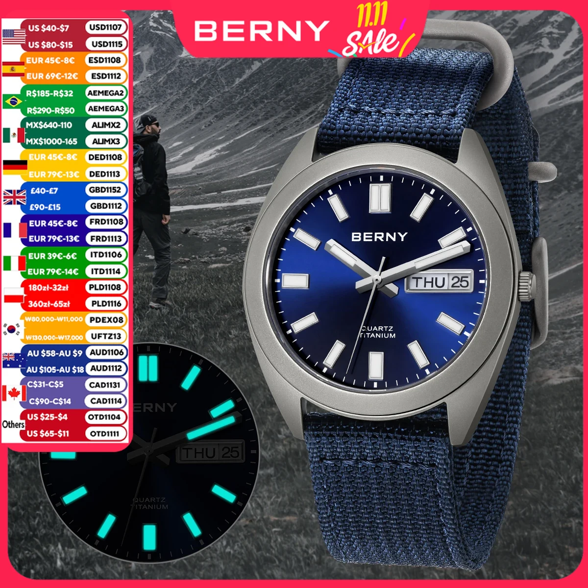 BERNY Титановые мужские часы S – обзор и цена Field Watch Titanium 100M Sapphire