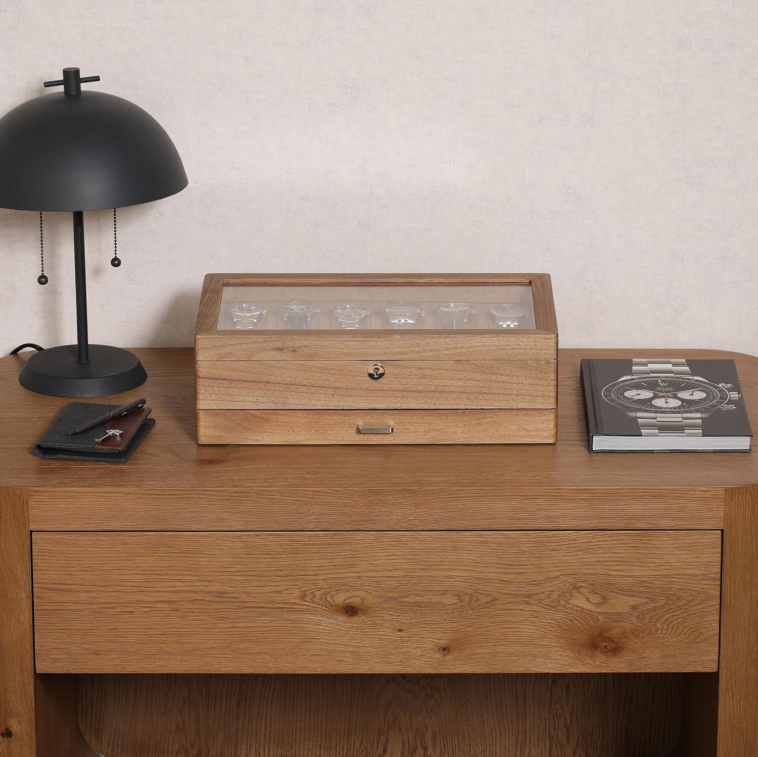 Шкатулка для часов из массива  – обзор и цена Watch Display Case Glass Top 12 Slots