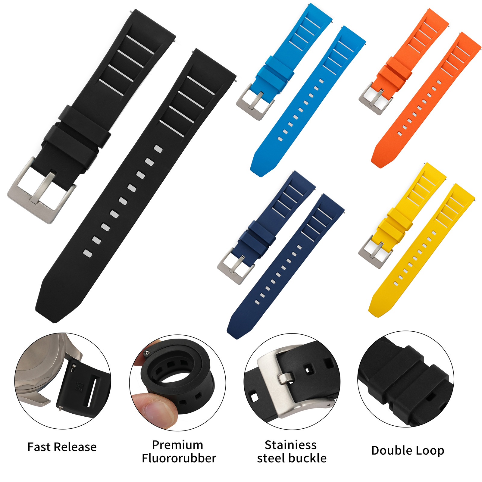 Новый дизайн FKM резиновый рем – обзор и цена Fkm Rubber Dive Watch Strap 20Mm