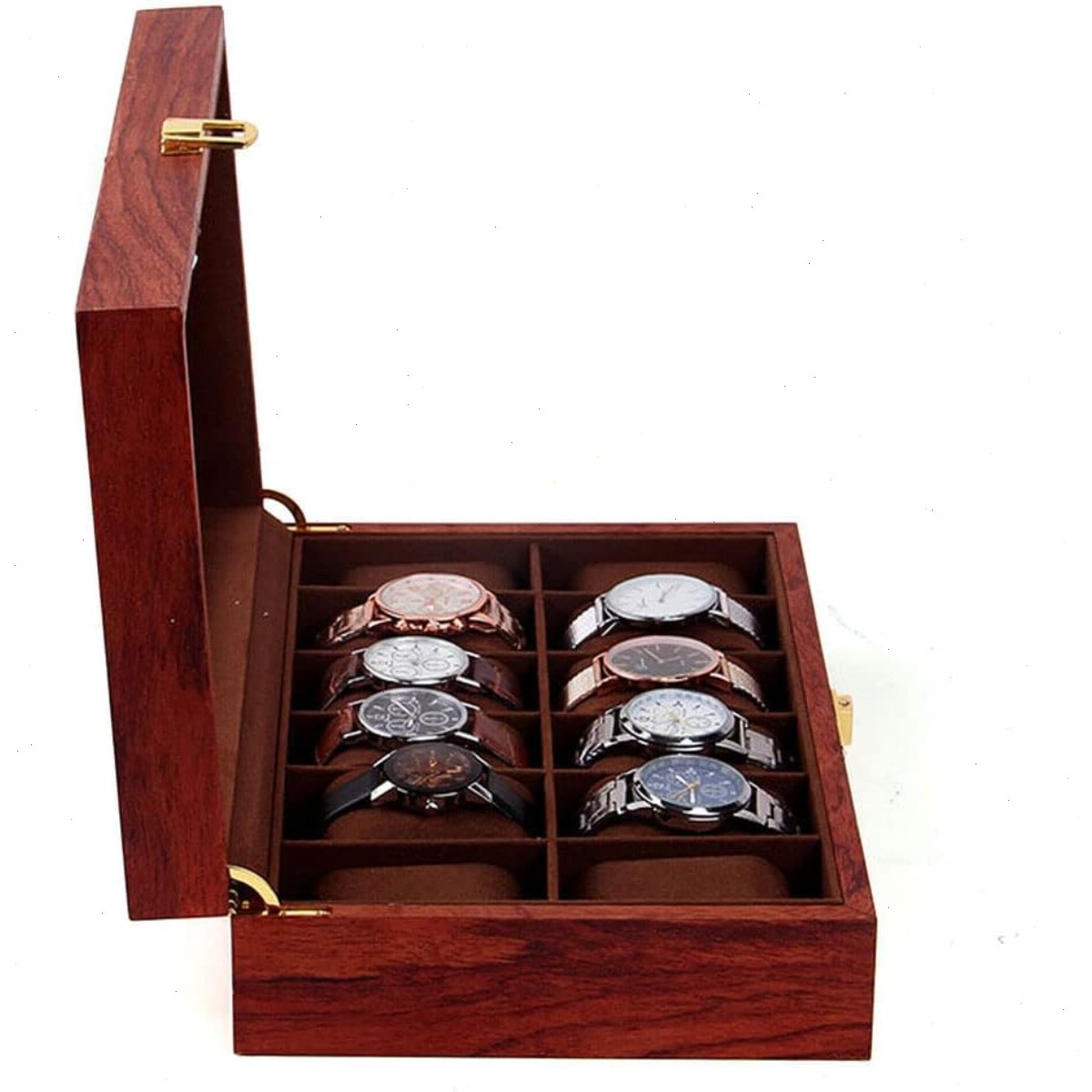 Деревянная шкатулка для часов  – обзор и цена Watch Display Case Glass Top 12 Slots