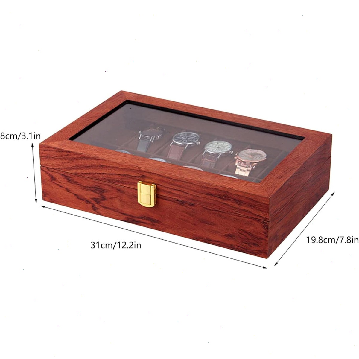 Деревянная шкатулка для часов  – обзор и цена Watch Display Case Glass Top 12 Slots