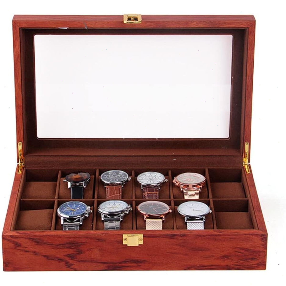 Деревянная шкатулка для часов  – обзор и цена Watch Display Case Glass Top 12 Slots