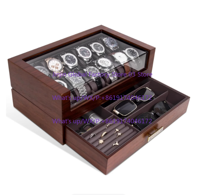 Деревянная шкатулка для часов  – обзор и цена Watch Display Case Glass Top 12 Slots