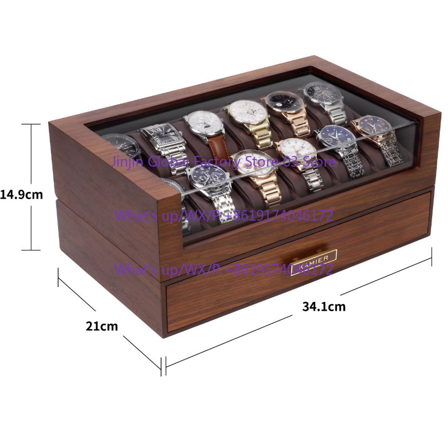 Деревянная шкатулка для часов  – обзор и цена Watch Display Case Glass Top 12 Slots