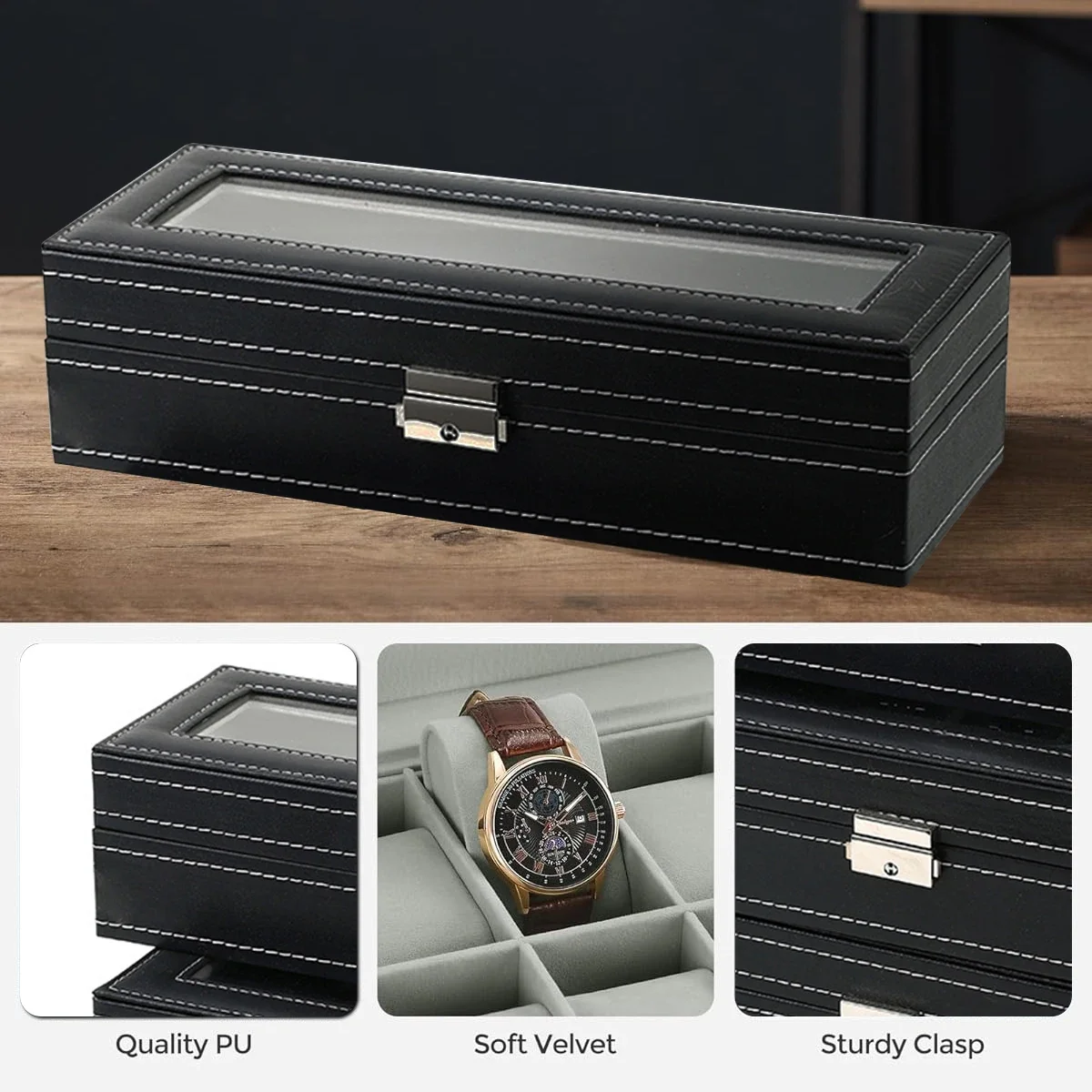 Коробка для часов из искусстве – обзор и цена Watch Display Case Glass Top 12 Slots