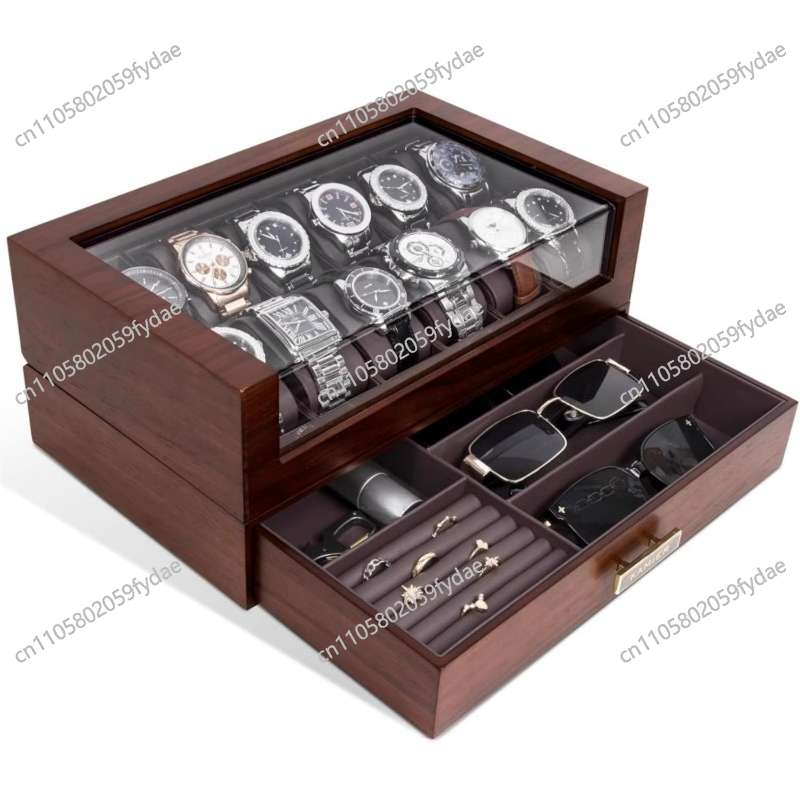 Деревянная шкатулка для часов  – обзор и цена Watch Display Case Glass Top 12 Slots