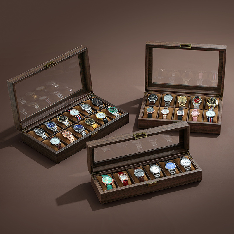 Винтажная кожаная коробка для  – обзор и цена Watch Display Case Glass Top 12 Slots