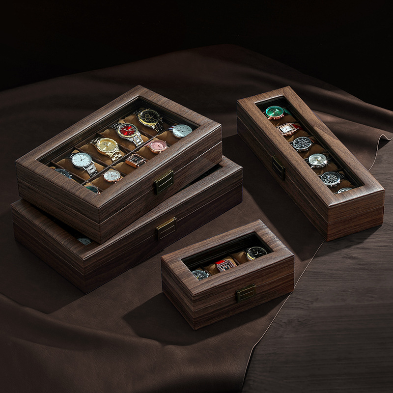 Винтажная кожаная коробка для  – обзор и цена Watch Display Case Glass Top 12 Slots