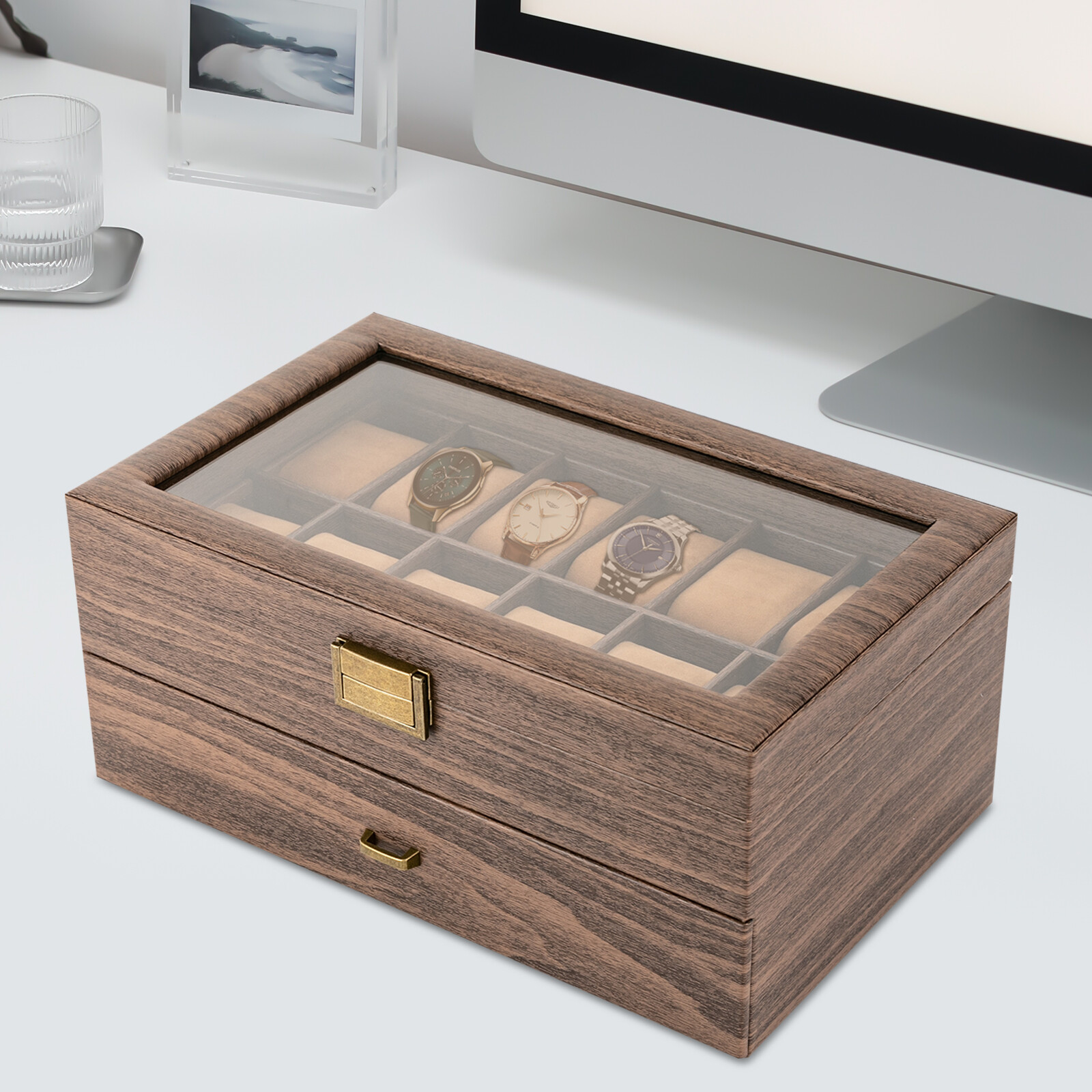 Шкатулка для часов на 24 слота – обзор и цена Watch Display Case Glass Top 12 Slots