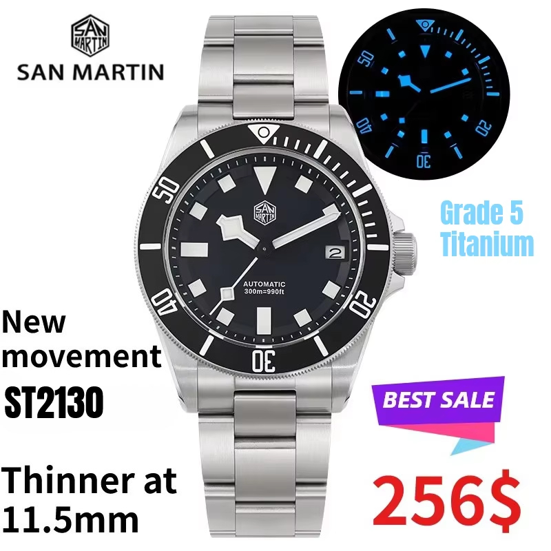 Часы для дайвинга San Martin S – обзор и цена Titanium Automatic Watch 300M Sapphire