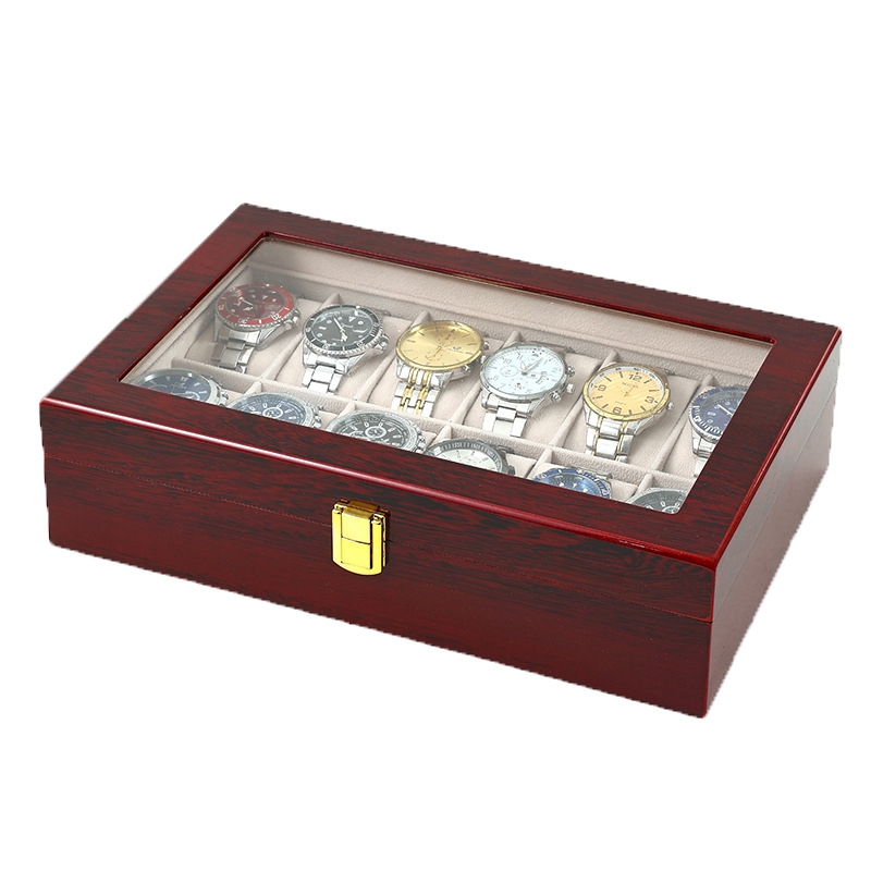 Деревянная коробка для часов с – обзор и цена Watch Display Case Glass Top 12 Slots