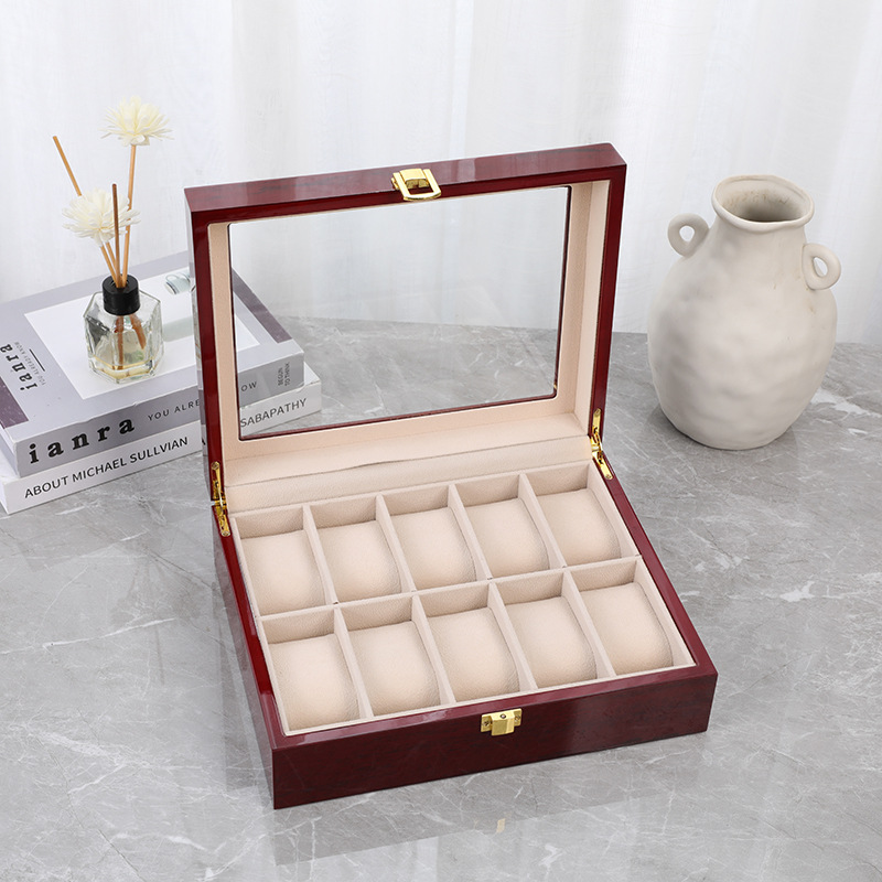 Деревянная коробка для часов с – обзор и цена Watch Display Case Glass Top 12 Slots